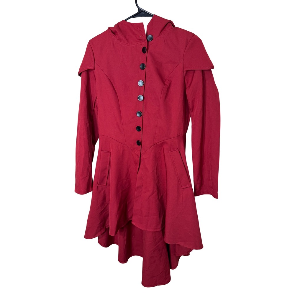 DRESSFO Red Victorian Steampunk Hooded High Low Jacket Corset Back Womens Size 4